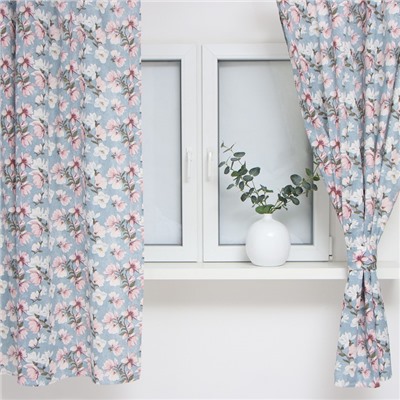 Комплект штор для кухни с подхватами «Доляна. Магнолия», 150×180 см - 2 шт., 50% хлопок, 50% п/э
