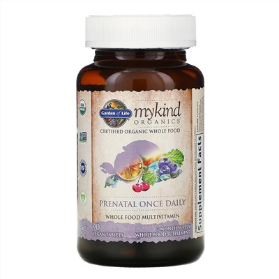 Garden of Life, MyKind Organics, пренатальные мультивитамины, одна таблетка в день, 90 веганских таблеток