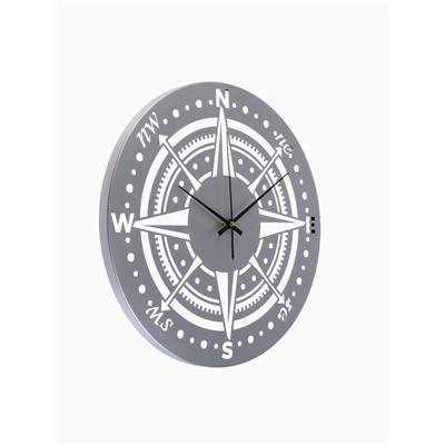 Часы настенные интерьерные «Компас», бесшумные, плавный ход, d=40 см, металл, серебристые