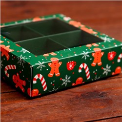 Коробка под 4 конфеты новогодняя «Имбирный пряник», 12.5×12.5×3.5 см