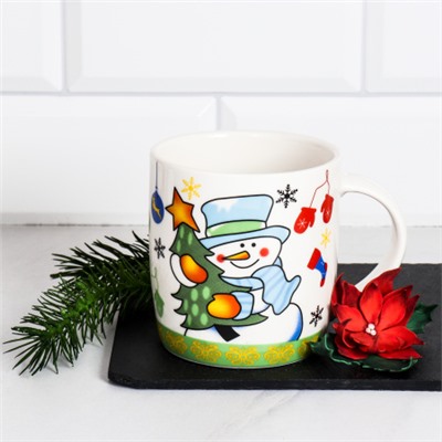 Кружка новогодняя 360 мл / Q447 /уп 72/ (Снеговик синий)