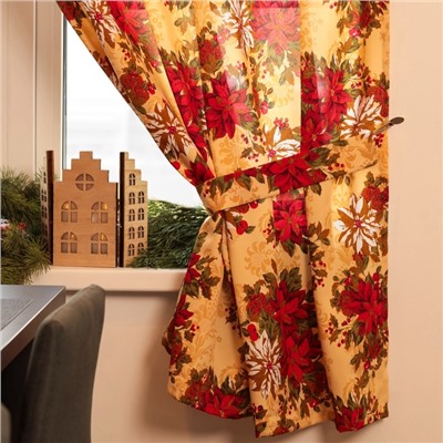 Комплект штор для кухни с подхватами «Доляна. Новогодние украшения», 2 шт., жёлтые, 145×180 см