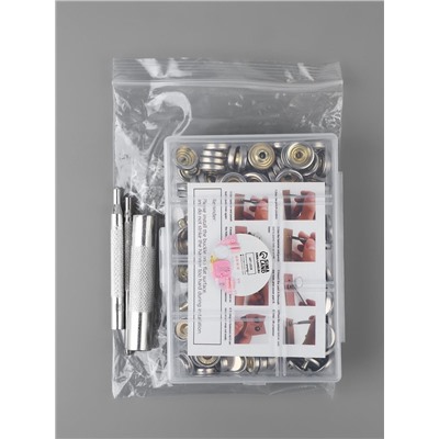 Кнопки установочные, Дельта, d=15 мм, 40 шт., с установщиком, в органайзере, 11.8×8.1×2.3 см, цвет серебряный