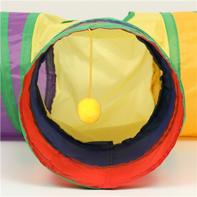 Туннель для кошек шуршащий «Тройник», 80×25 см, разноцветный