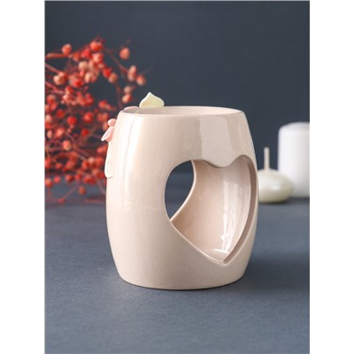 Аромалампа для эфирных масел «Сердце с розами», керамика, бежевая, 8×8×9 см