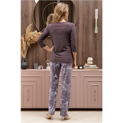 Комплект жен: фуфайка (футболка) д/рук, брюки пижамные Mia Cara AW22WJ361 Rosa Del Te сливовый цветы