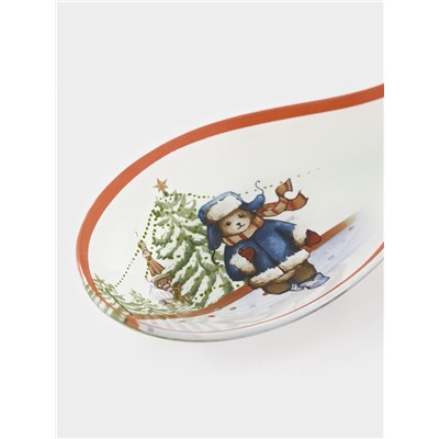 Подставка под ложку новогодняя Доляна «Московский мишка», 24.5×10×2.1 см, стекло, белая