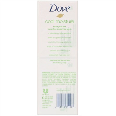 Dove, Косметическое мыло Go Fresh, Cool Moisture, аромат «Огурец и зеленый чай», 6 шт. по 113 г