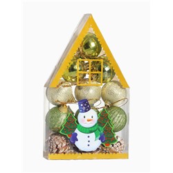 Ёлочные игрушки «Домик», шары новогодние, набор 12 шт. (6 шаров,3 шишки, 3 подарка)