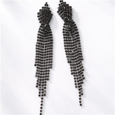 Серьги длинные висячие со стразами "Вечерние", цвет: черный, арт.012.020