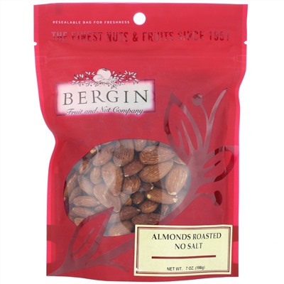 Bergin Fruit and Nut Company, Жареный миндаль, без соли, 198 г (7 унций)
