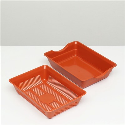 Туалет для кошек, 36×25×9 см, глубокий, с сеткой, пластик, коричневый