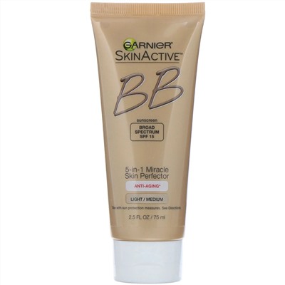 Garnier, SkinActive, корректирующий BB-крем 5 в 1 «Волшебная кожа», антивозрастной, светлый/средний, 75 мл