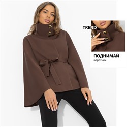 Жакет‑кейп на подкладе, Дикое притяжение (с поясом, брауни)