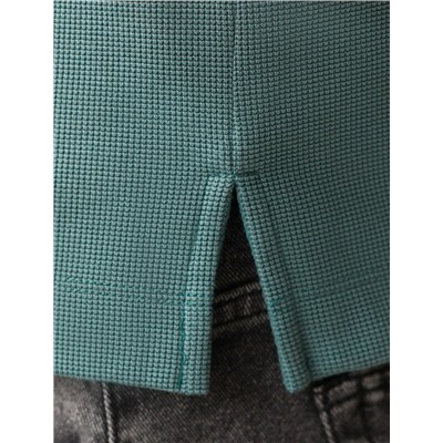 Лонгслив из мягкого фактурного трикотажа с плетеным воротником поло на молнии