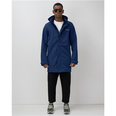 Парка спортивная мужская с капюшоном softshell синего цвета 9565S