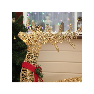 Светодиодная фигура «Олень с санями золотистый», олень: 65×130×27 см, сани: 120×70×45 см, металл, 220 В, свечение тёплое белое