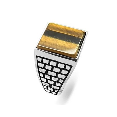 Мужское кольцо из серебра тигровый глаз, ТМК-25