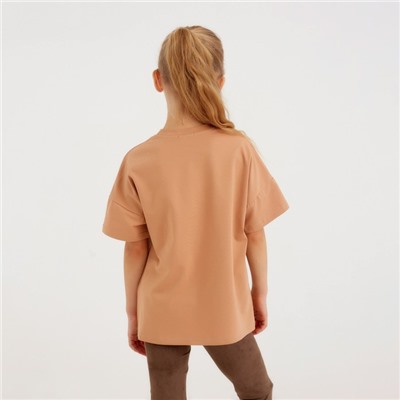 Футболка детская однотонная MINAKU: Basic line, песочная, рост 128 см