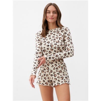 Пижама женская (лонгслив, шорты) KAFTAN Leo love, размер 52-54