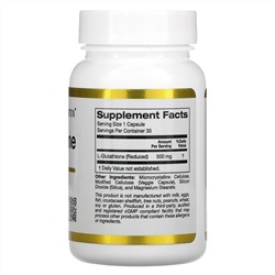 California Gold Nutrition, L-глутатион (восстановленный), 500 мг, 30 растительных капсул