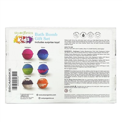 Sky Organics, Детские бомбочки для ванны с игрушками-сюрпризами, 6 шт.