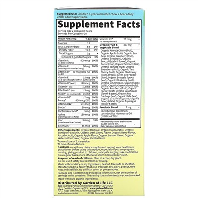 Garden of Life, Vitamin Code, для детей, жевательные цельнопищевые мультивитамины для детей, вишня, 60 жевательных мишек