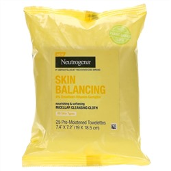 Neutrogena, Skin Balancing, Micellar Cleansing Cloth, 25 Pre-Moistened Towelettes