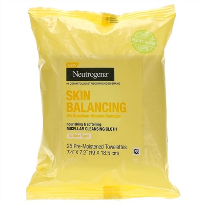 Neutrogena, Skin Balancing, Micellar Cleansing Cloth, 25 Pre-Moistened Towelettes