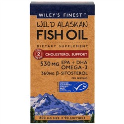 Wiley's Finest, Аляскинский рыбий жир, поддержка уровня холестерина, 90 капсул в мягкой оболочке