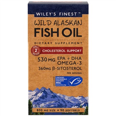 Wiley's Finest, Аляскинский рыбий жир, поддержка уровня холестерина, 90 капсул в мягкой оболочке