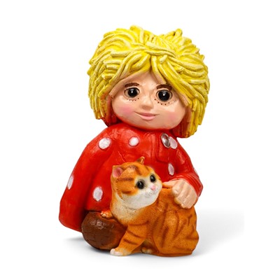 Садовая фигура из полистоуна «Домовой с котом», 39×26×28 см