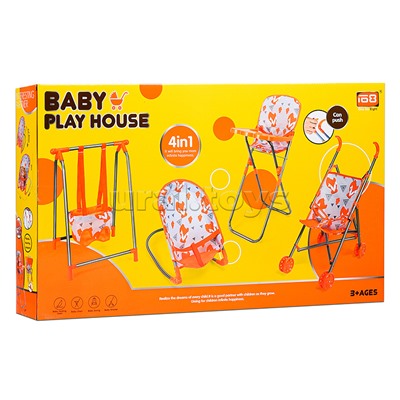 Набор аксессуаров для куклы 4в1 (качель, стульчик, коляска, креслло) в коробке