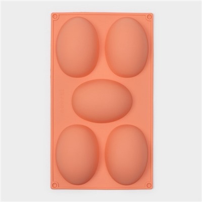 Форма для выпечки Доляна «Яйцо», силикон, 30×17.5 см, 5 ячеек (10×7×3.5 см), персиковый