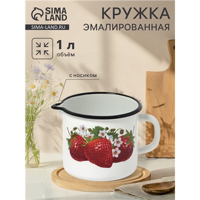 Кружка эмалированная, 1 л, с носиком, белая