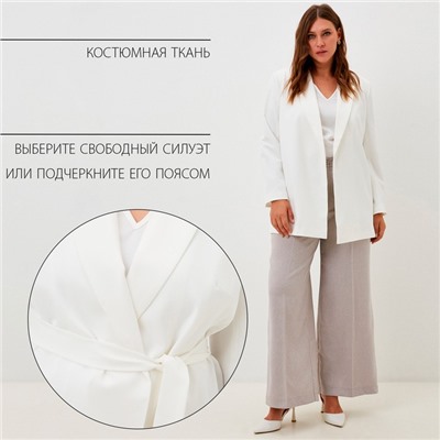 Пиджак женский с поясом MIST plus-size, размер 56, белый
