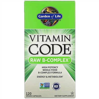 Garden of Life, Vitamin Code, Raw B-Complex, 120 веганских капсул