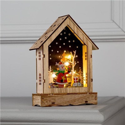 Светодиодная фигура «Дом с оленем» 12×17×4 см, дерево, батарейки АААх2 (не в комплекте), свечение тёплое белое