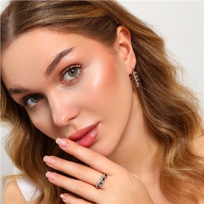 Комплект ювелирной бижутерии коллекция "Дубай" серьги и кольцо 19 р, покрытие позолота, вставка: фианиты, цвет: черный, арт.213.978-19