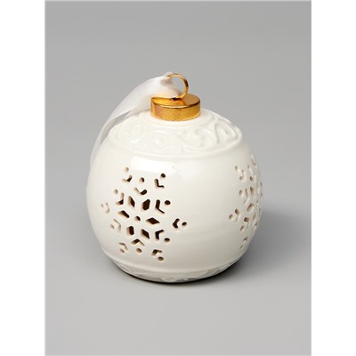 Ёлочный шар с подсветкой «Снежинка», 10×8.8×8.8 см, 1 LED, керамика, от батареек LR44×3, керамика, свечение тёплое белое