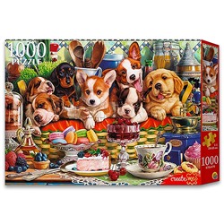 Пазлы 1000 "Щенки в корзине"