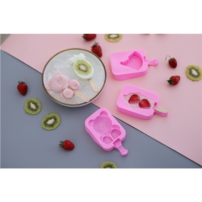 Форма для мороженого Доляна «Мишутка», силикон, 14×8×2.5 см, цвет розовый