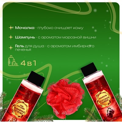 Новогодний подарочный набор косметики «Мастерская Деда Мороза» для душа и ванны, красная серия