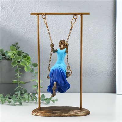 Фигурка полистоун «Девушка в небесно-голубом платье на качелях», бронза, 16×11×26 см