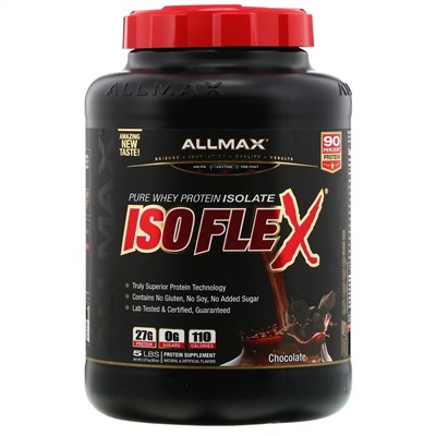 ALLMAX Nutrition, Isoflex, на 100% чистый изолят сывороточного протеина (фильтрация ИСП частицами, заряженными ионами), со вкусом шоколада, 2,27 кг (5 фунтов)