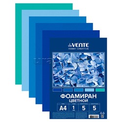 Фоамиран цветной A4 "HOBBY CREATIVE" 5 цв, 5 л, толщина 1 мм, оттенки синего цвета