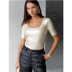 Футболка облегающая из хлопка в рубчик с U вырезом и матовым покрытием металлик