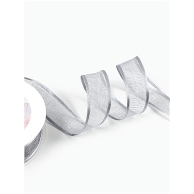 Лента декоративная, капроновая/атласная, 20 мм, 18±1 м, цвет серебряный