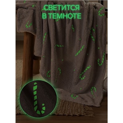 Плед светящийся в темноте «Этель. Candy cane», 180×200 см,100% п/э, корал-флис, 220 г/м²