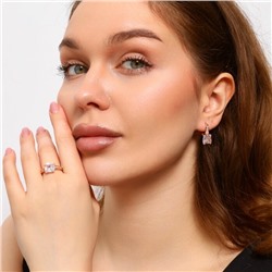 Комплект ювелирной бижутерии Дубайское золото серьги и кольцо 19 р, покрытие позолота, вставка: фианиты, цвет: прозрачный, арт.213.650-19